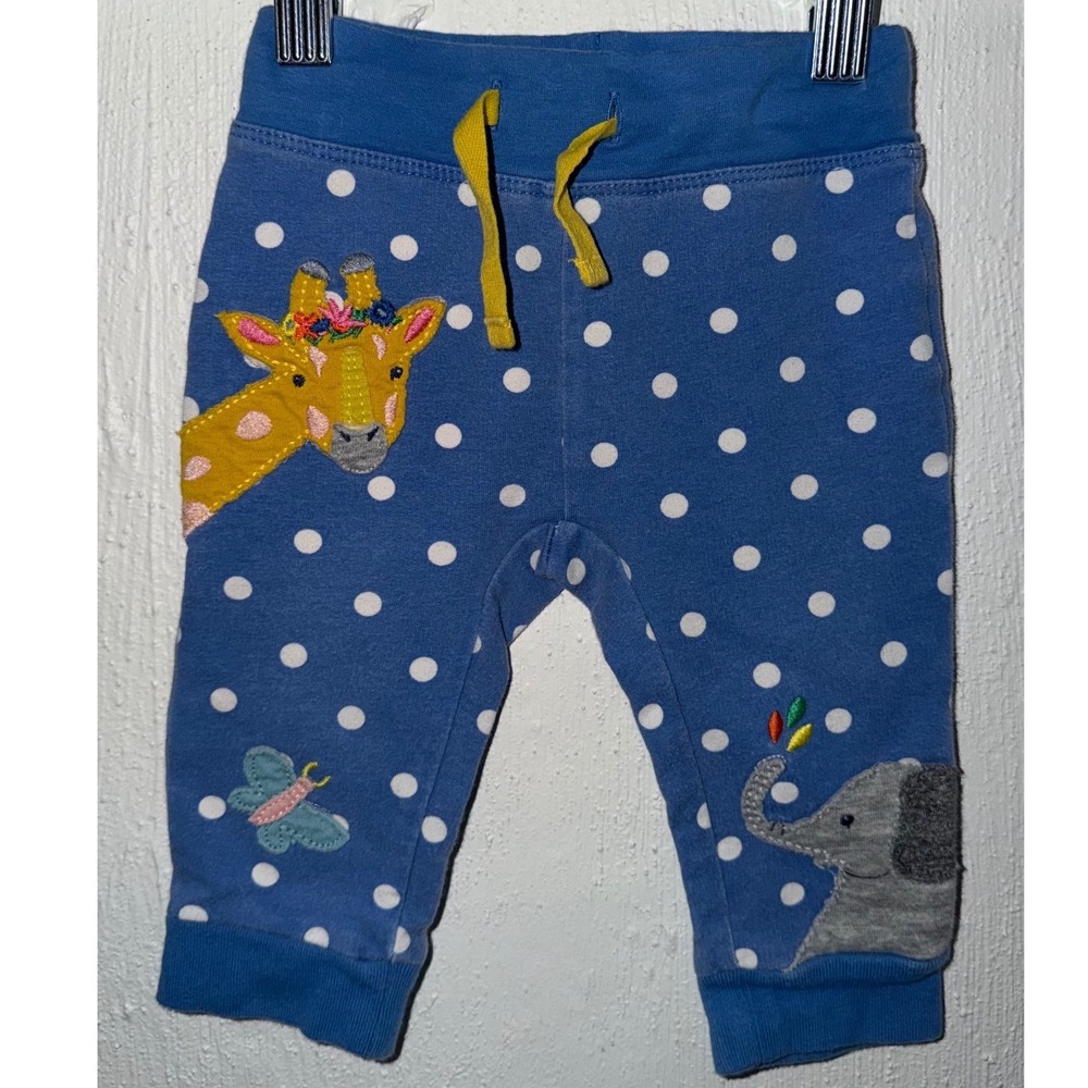 Baby Boden Blue Polka Dot Animal Applique Joggers Giraffe Elephant 6-9M 74cm